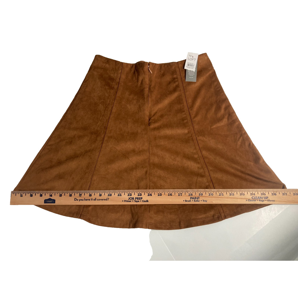 NWT Loft Mocha camel tan brown faux suede mini A-line vertical paneling skirt 2 - Picture 10 of 12